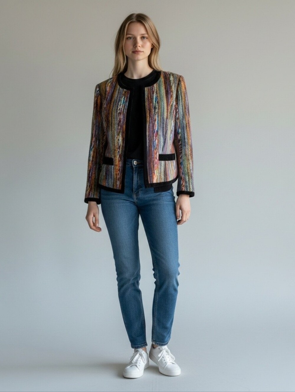 Katherine New York Blazer Yarn Woven Multicolored BOHO Size PL